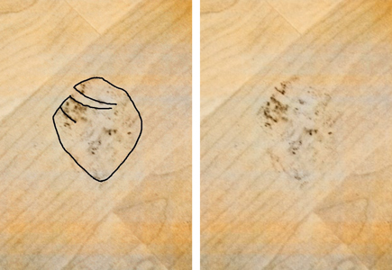 A photo and sketch of a footprint in Emma Woods' hallway.